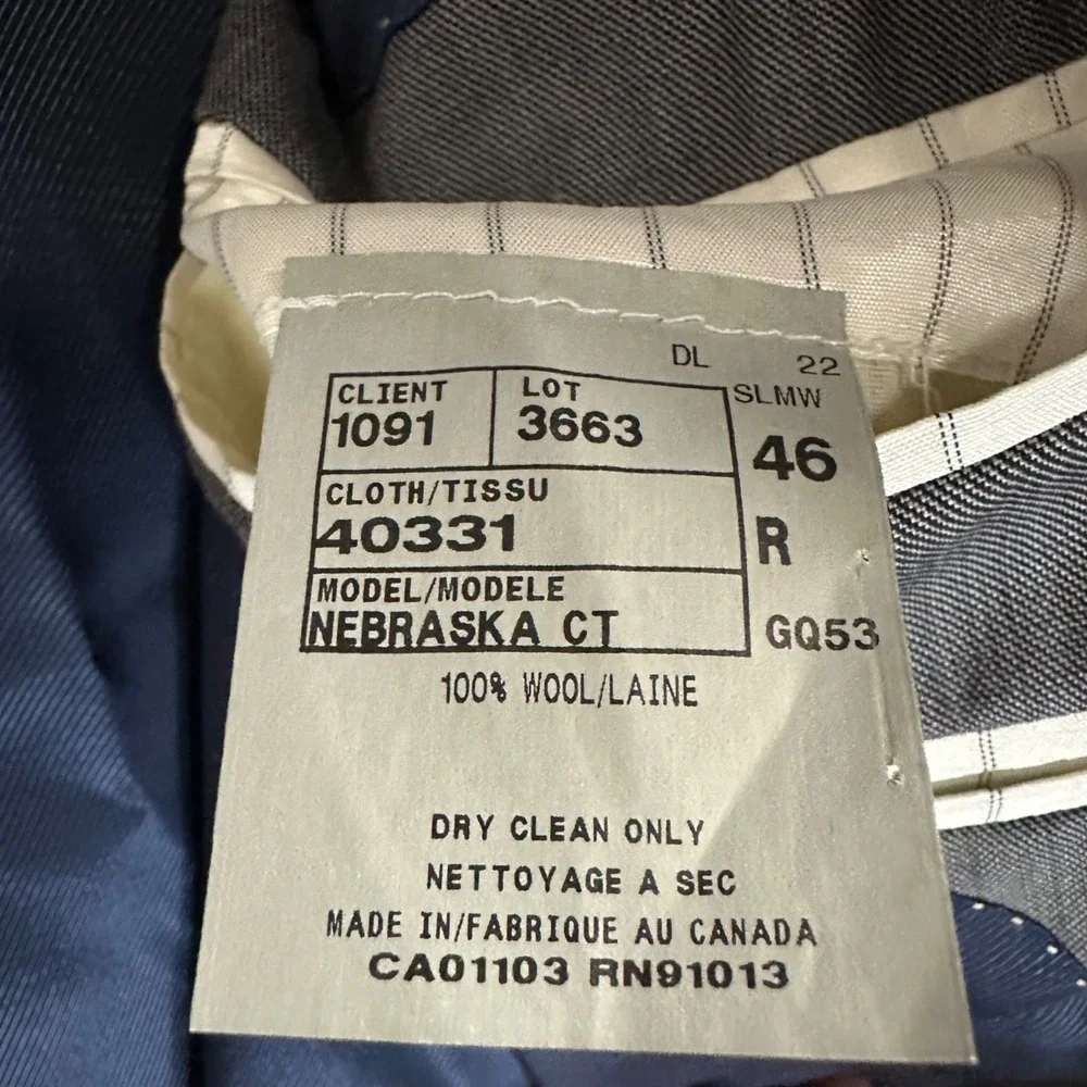 Jack Victor Elite Windowpane Wool Blazer Gray Stretch Two Button Men's Size 46R
